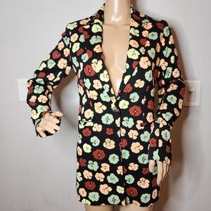 BP × Wildfang Floral Blazer Single Button Size XXS Black Green Brown Peach